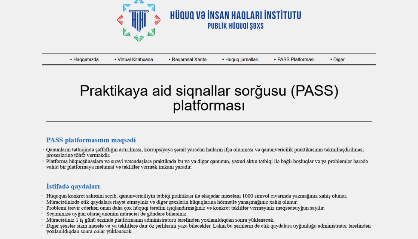 Qanunvericiliyin tətbiqinə dair təklifləri toplamaq üçün onlayn platforma (PASS) yaradılıb